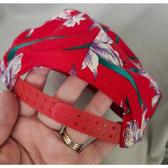 Vintage San Sun Floral Hawaiian Snapback Hat Red Tropical Floral Trucker - Picture 3 of 6